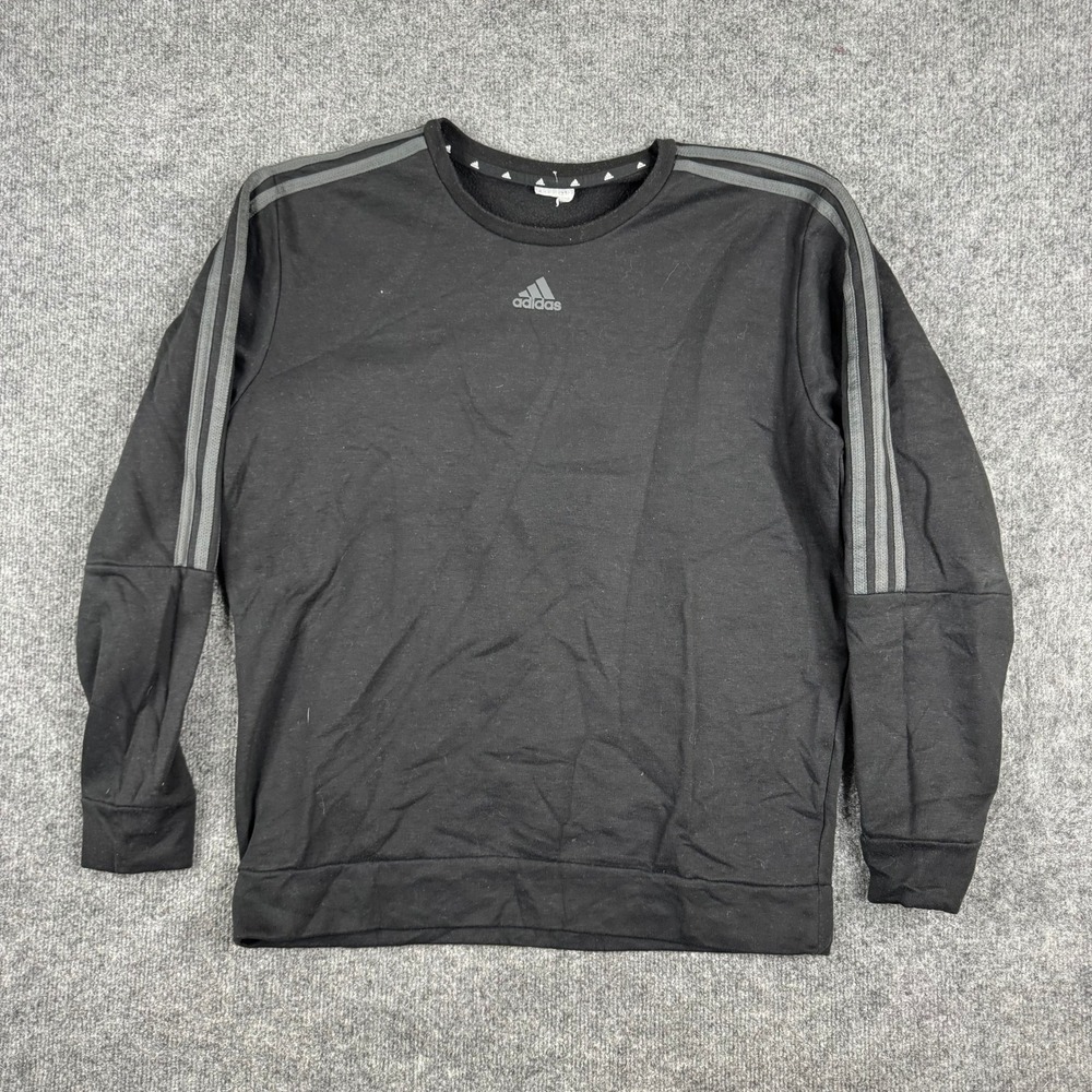 Adidas Sweatshirt Mens Size L Black 3-Stripe Crew Neck Athletic Pullover Logo
